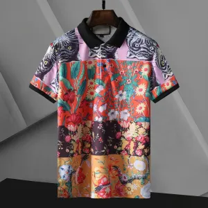 Colorful Tiger and Floral Printed Polo Shirt