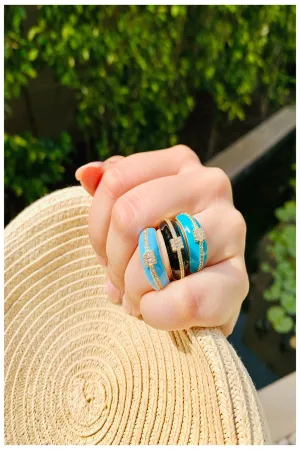 Colour Burst Enamel Bling Cross Thick Rings