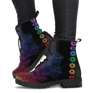 Combat Boots for Women - Chakra Handcrafted Boots | Unique Custom Faux Leather Shoes, Cruelty-free Vegan Handmade Lace Up