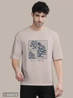 Comfortable Beige Cotton Blend Tees For Men