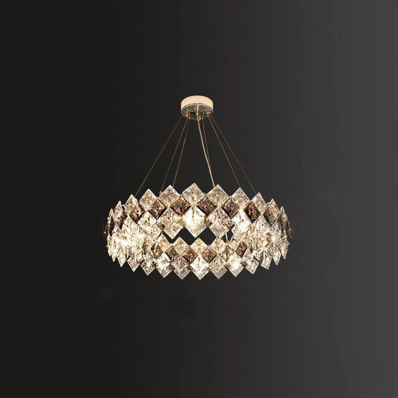 Contemporary Luxury Crystal Diamond Circle Plated Hardware 5/6/7/8/10/14 Light Chandelier For Living Room