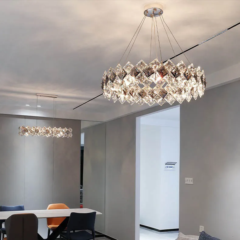 Contemporary Luxury Crystal Diamond Circle Plated Hardware 5/6/7/8/10/14 Light Chandelier For Living Room