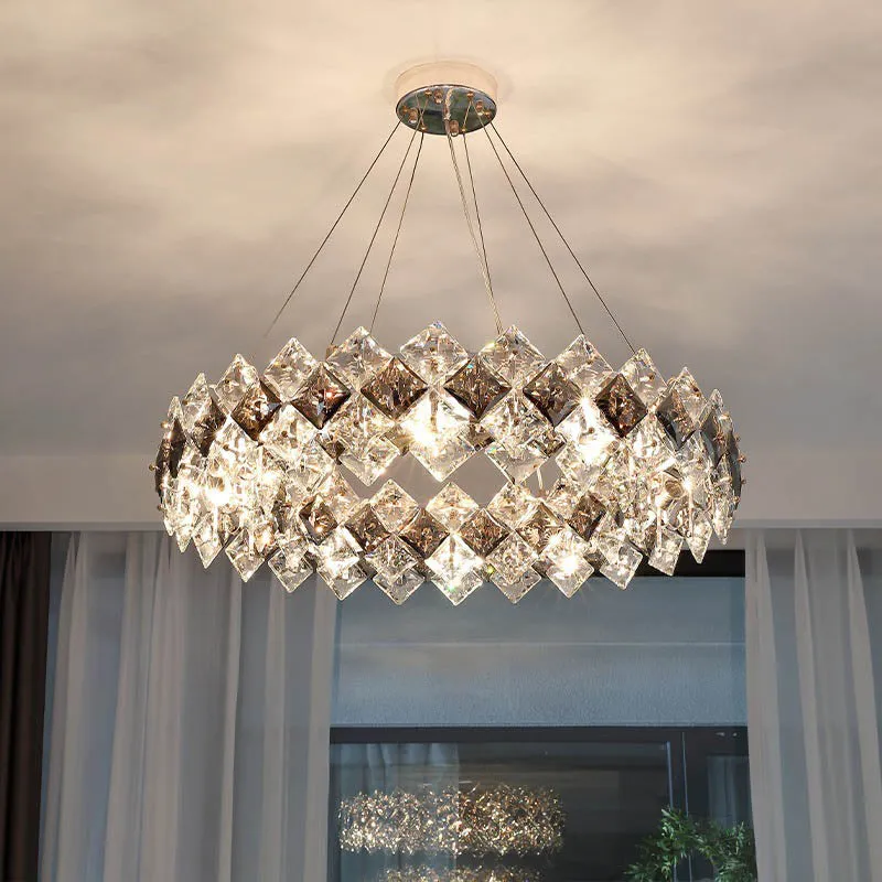 Contemporary Luxury Crystal Diamond Circle Plated Hardware 5/6/7/8/10/14 Light Chandelier For Living Room