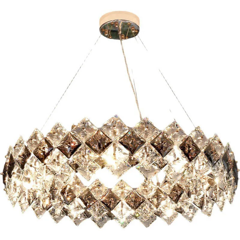 Contemporary Luxury Crystal Diamond Circle Plated Hardware 5/6/7/8/10/14 Light Chandelier For Living Room