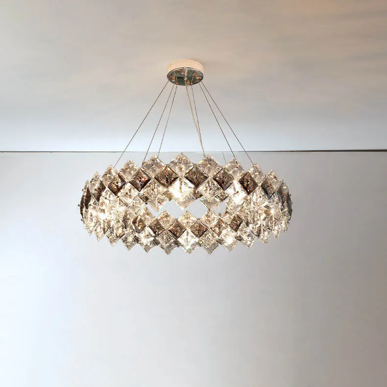 Contemporary Luxury Crystal Diamond Circle Plated Hardware 5/6/7/8/10/14 Light Chandelier For Living Room