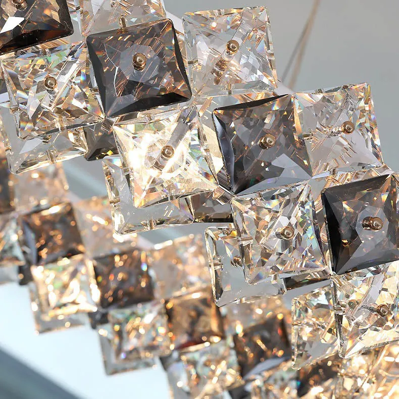 Contemporary Luxury Crystal Diamond Circle Plated Hardware 5/6/7/8/10/14 Light Chandelier For Living Room