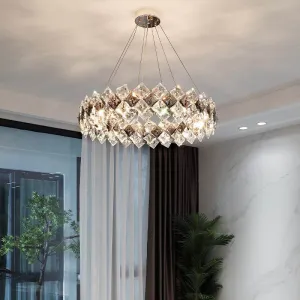 Contemporary Luxury Crystal Diamond Circle Plated Hardware 5/6/7/8/10/14 Light Chandelier For Living Room