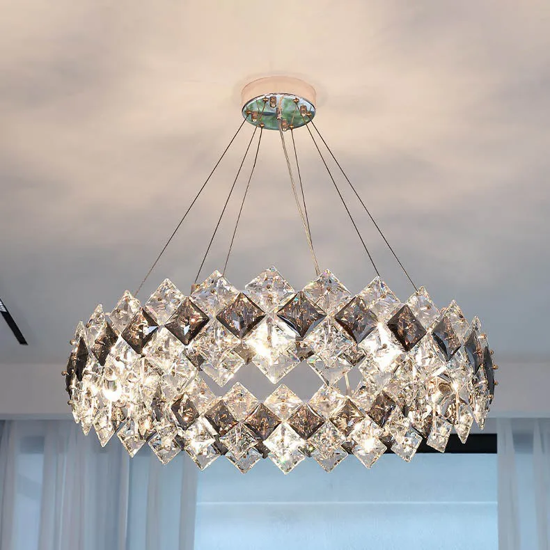 Contemporary Luxury Crystal Diamond Circle Plated Hardware 5/6/7/8/10/14 Light Chandelier For Living Room
