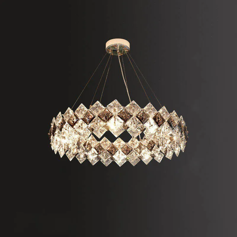 Contemporary Luxury Crystal Diamond Circle Plated Hardware 5/6/7/8/10/14 Light Chandelier For Living Room