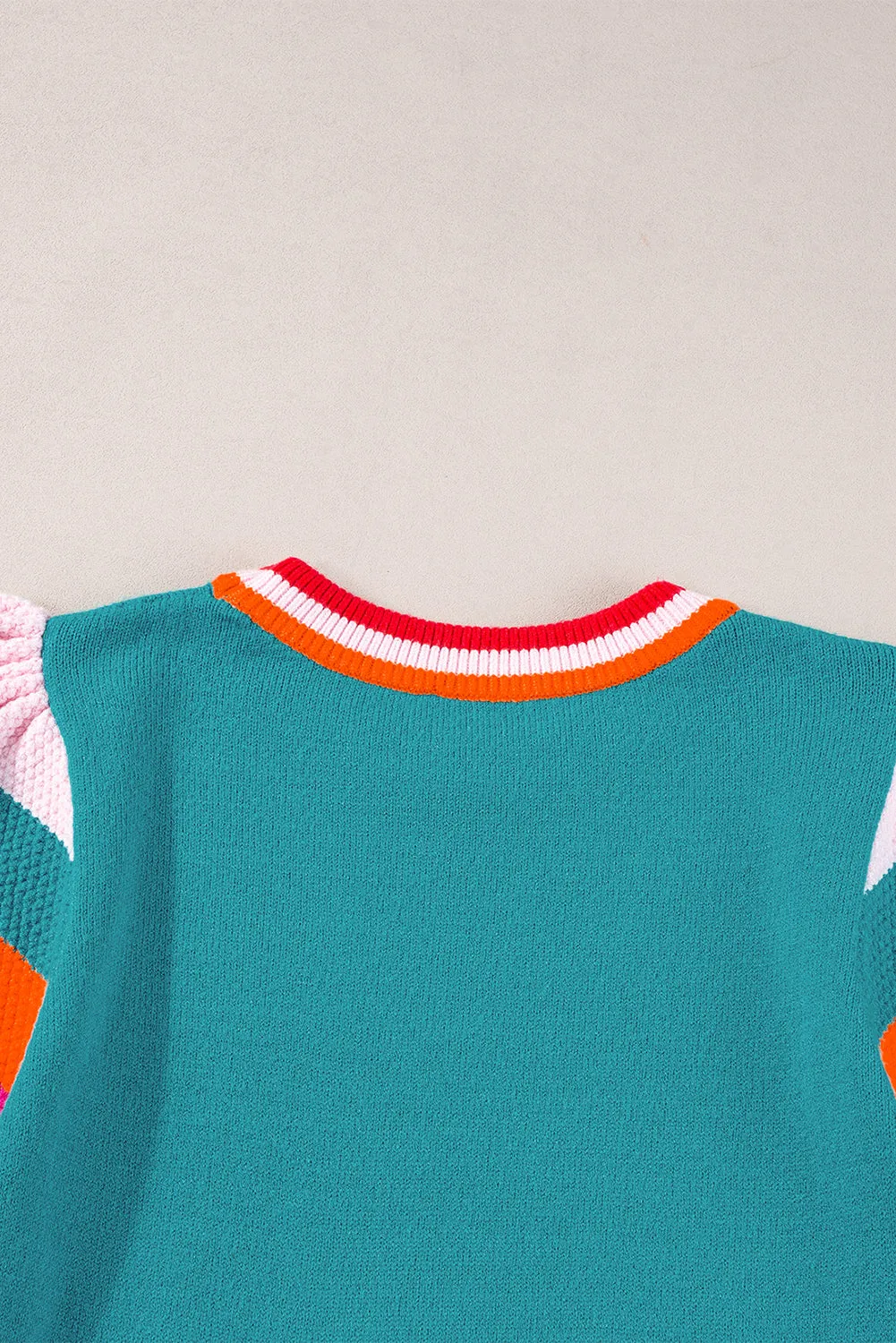 Contrast Flutter Sleeves Knitted Sweater T Shirt