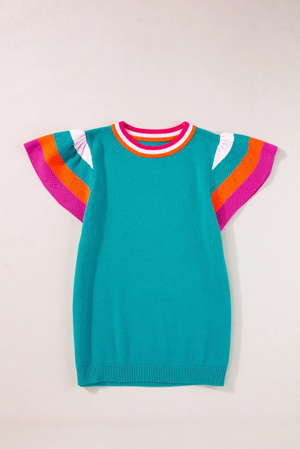 Contrast Flutter Sleeves Knitted Sweater T Shirt
