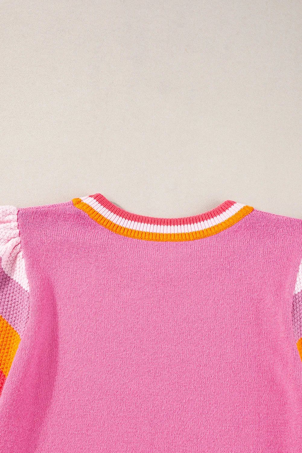 Contrast Flutter Sleeves Knitted Sweater T Shirt