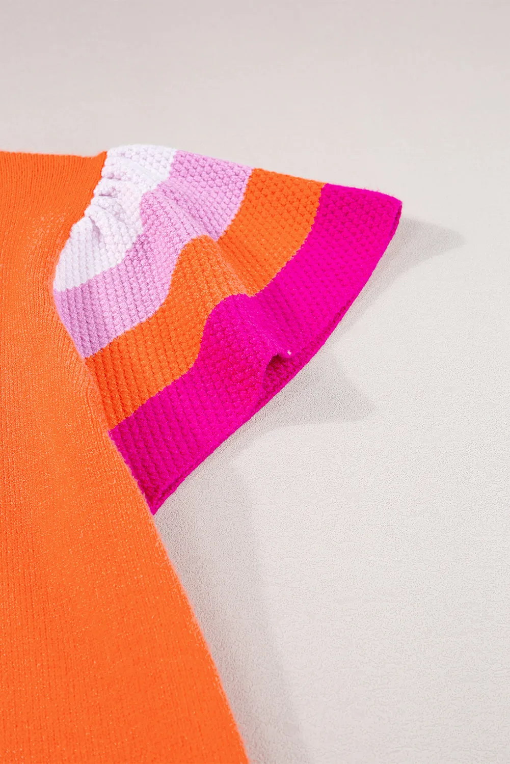 Contrast Flutter Sleeves Knitted Sweater T Shirt
