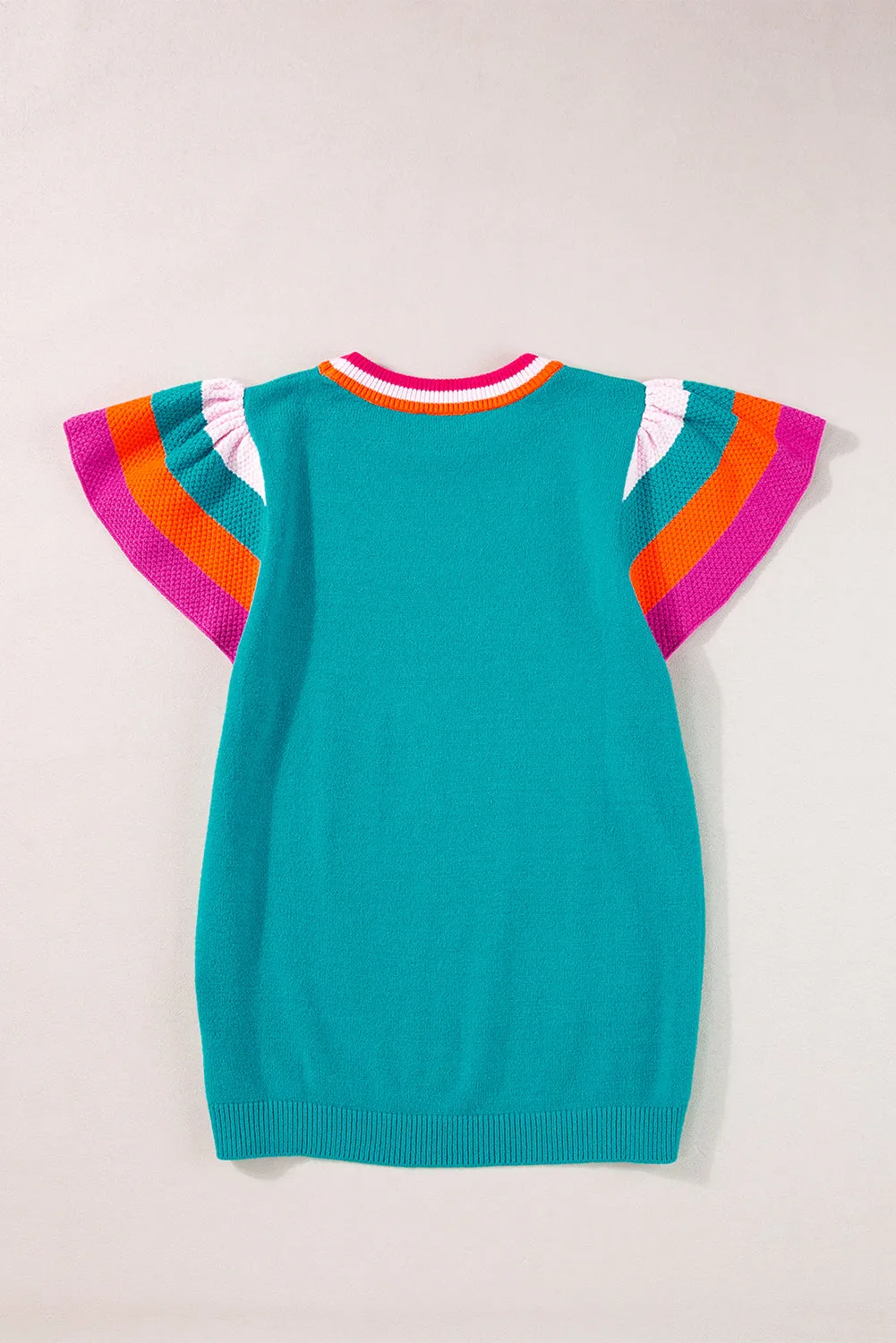Contrast Flutter Sleeves Knitted Sweater T Shirt