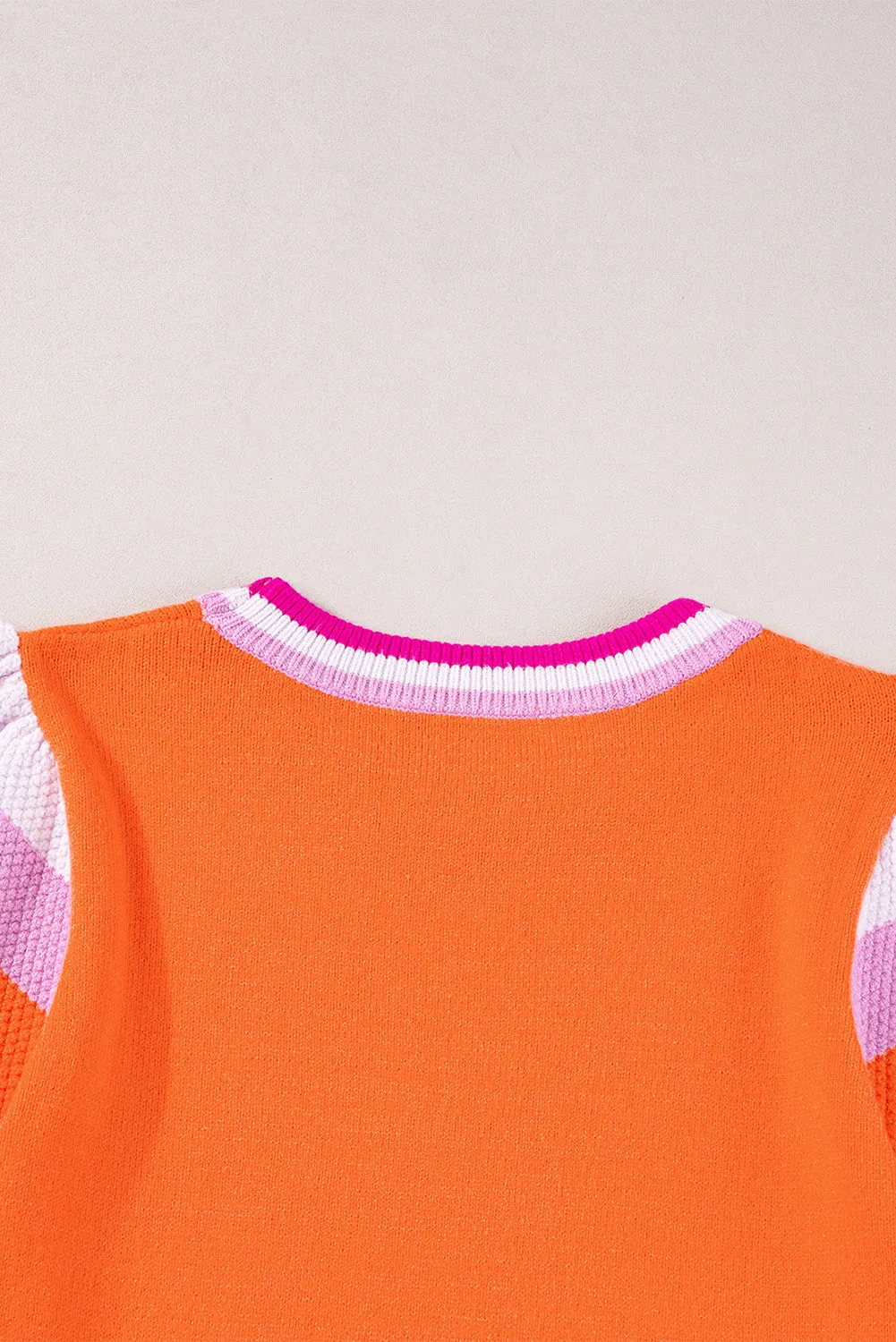 Contrast Flutter Sleeves Knitted Sweater T Shirt