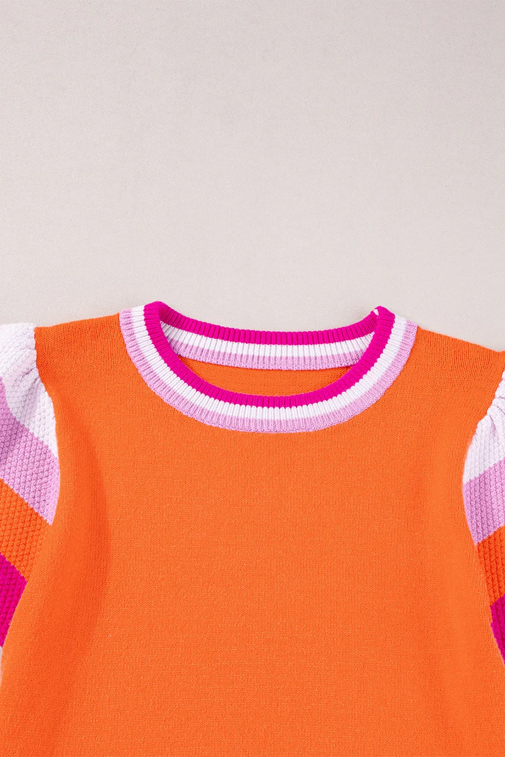 Contrast Flutter Sleeves Knitted Sweater T Shirt