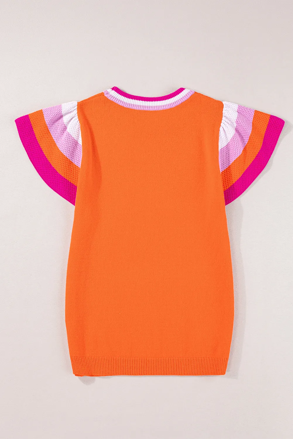 Contrast Flutter Sleeves Knitted Sweater T Shirt