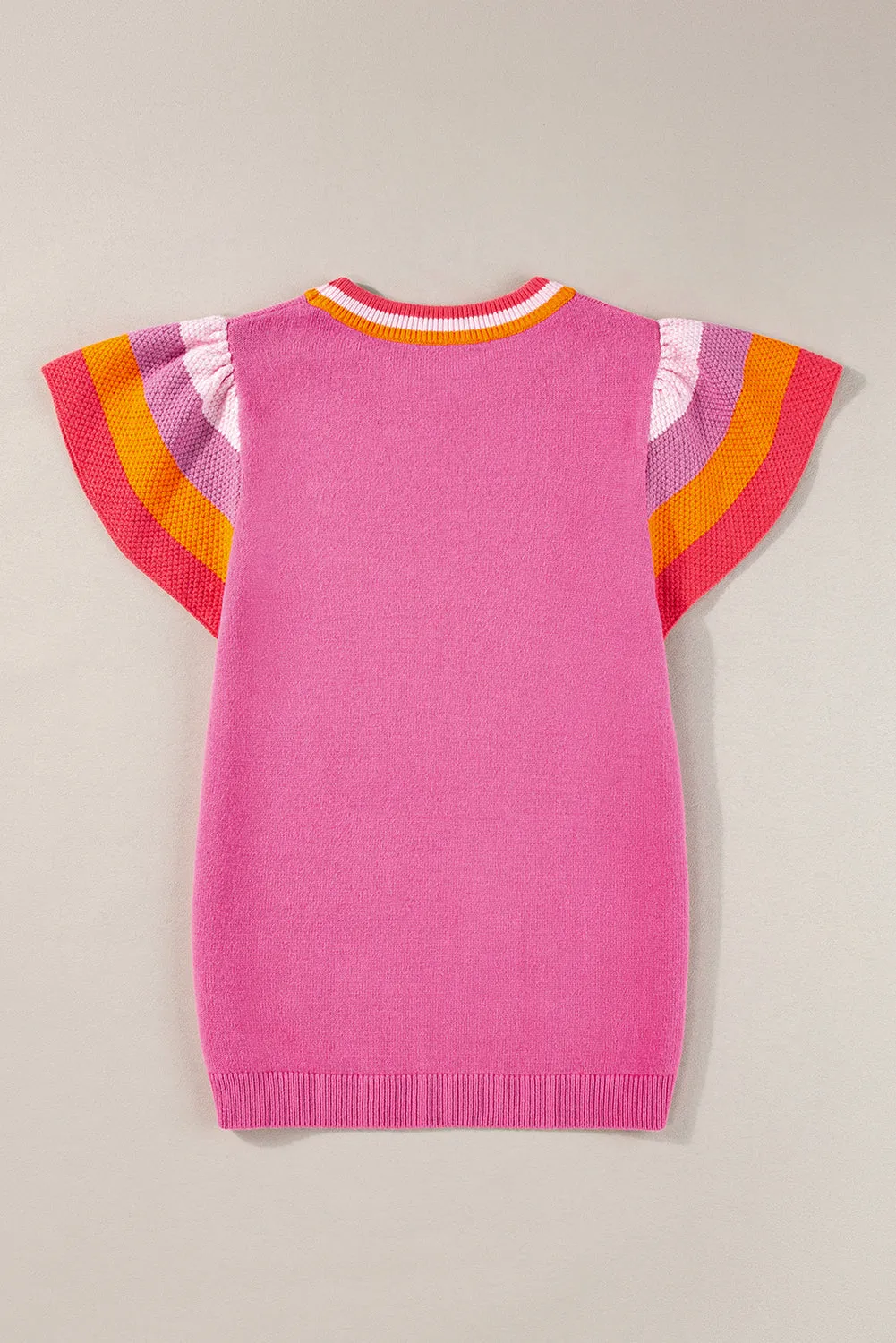 Contrast Flutter Sleeves Knitted Sweater T Shirt