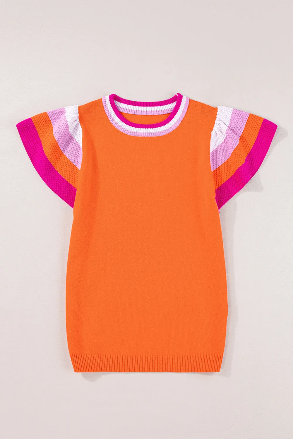Contrast Flutter Sleeves Knitted Sweater T Shirt