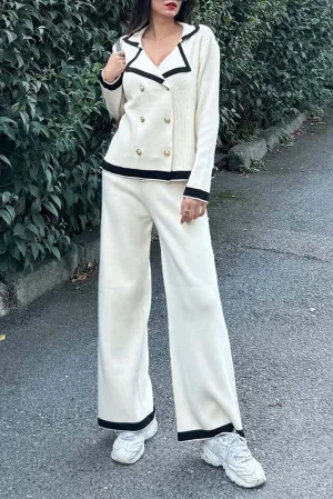 Contrast Knit Button Patchwork Set