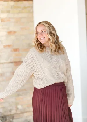 Contrast Knit Long Sleeve Crewneck Sweater
