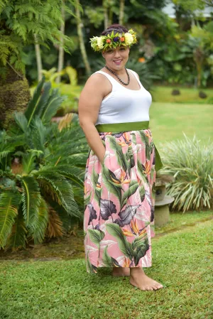 Cora Spearman Hawaii WOMENS Birds Of Paradise Mauve Pleated Maxi Skirt