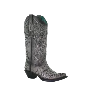 Corral Ladies Grey With Silver Inlay & Studs Embroidered Boots A3939