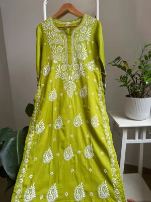Cotton Chikankari Kurti -  Mehndi Green