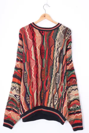 COTTON TRADERS Red Orange & Navy Coogi Style Knit (XXL)