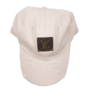 Cream Baseball Cap with Upcycled LV Monogram Patch
