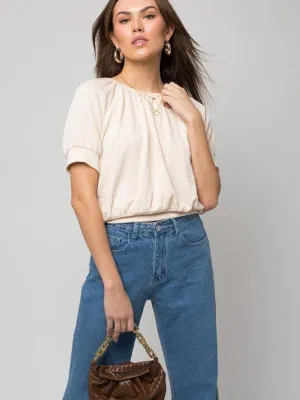 Cream of the Crop Shirred Neckline Rib Top