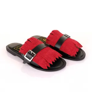 Credible Crown Wine Head Unisex Leather Black Slippers
