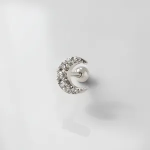 Crescent Diamante Silver Barbell Earring