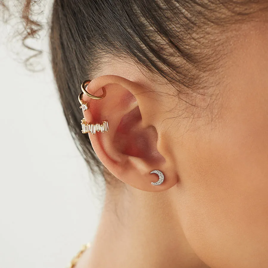 Crescent Diamante Silver Barbell Earring