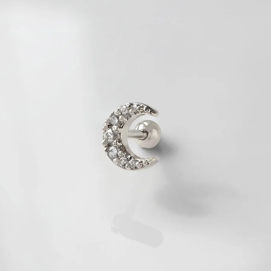 Crescent Diamante Silver Barbell Earring