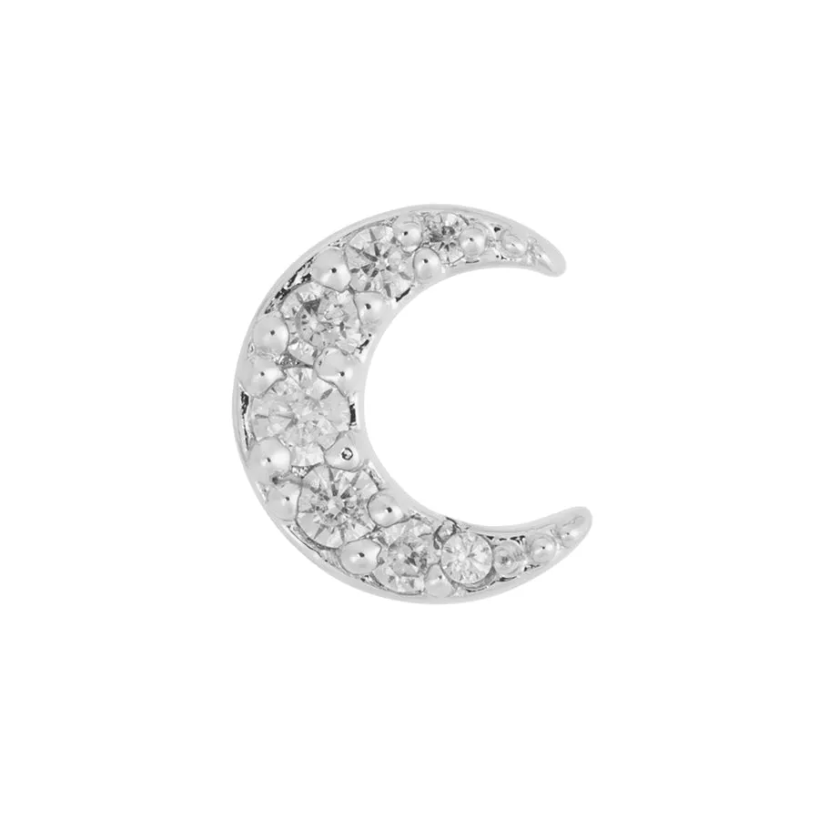 Crescent Diamante Silver Barbell Earring