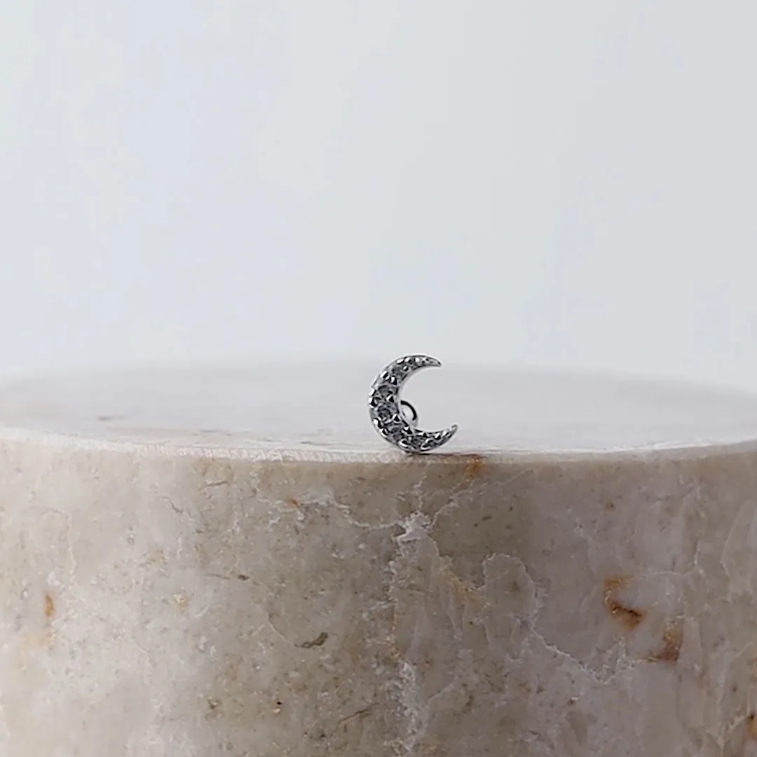 Crescent Diamante Silver Barbell Earring