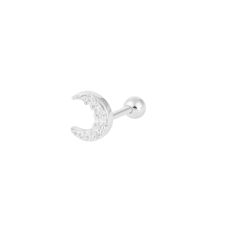 Crescent Diamante Silver Barbell Earring
