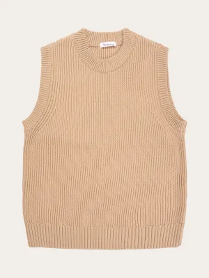 Crew neck cotton mix vest - Safari