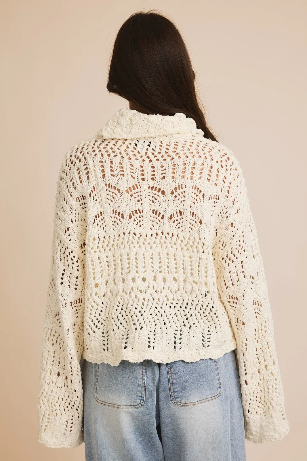 Crochet Effect Turtle Neck Sweater