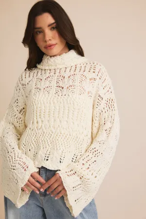 Crochet Effect Turtle Neck Sweater