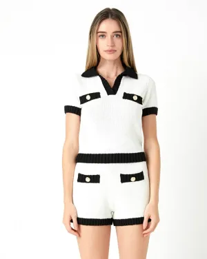 CROCHET KNIT COLLARED TOP