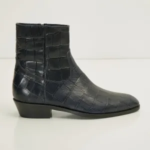 Crock Embossed Side Zip Chelsea Boots  - Navy
