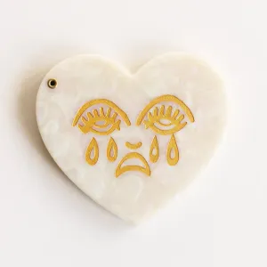 Crying Heart White Pearl Marble Compact Pocket Mirror