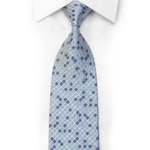 Crystal Rhinestone Silk Tie Blue Silver Checkered With Sparkles