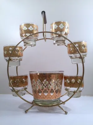 Culver - Signed Valencia Mid-Century Green & 22-Karat Gold Ferris Wheel Drink Set