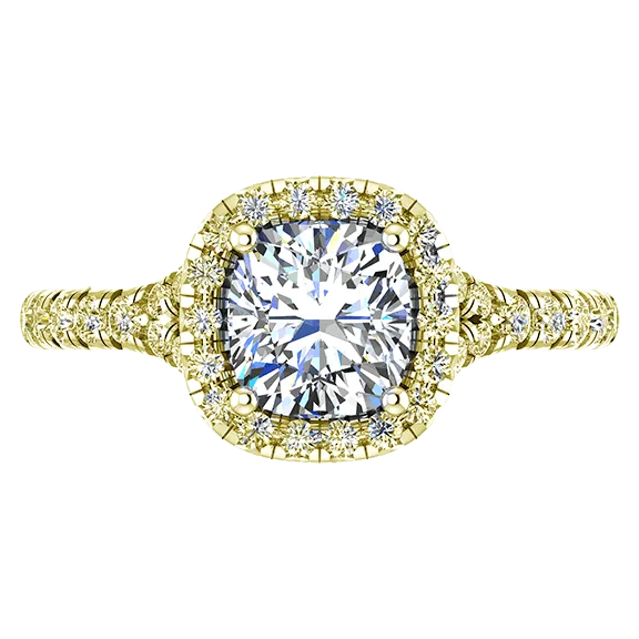Cushion Cut Diamond Halo Engagement Ring with Side Stones
