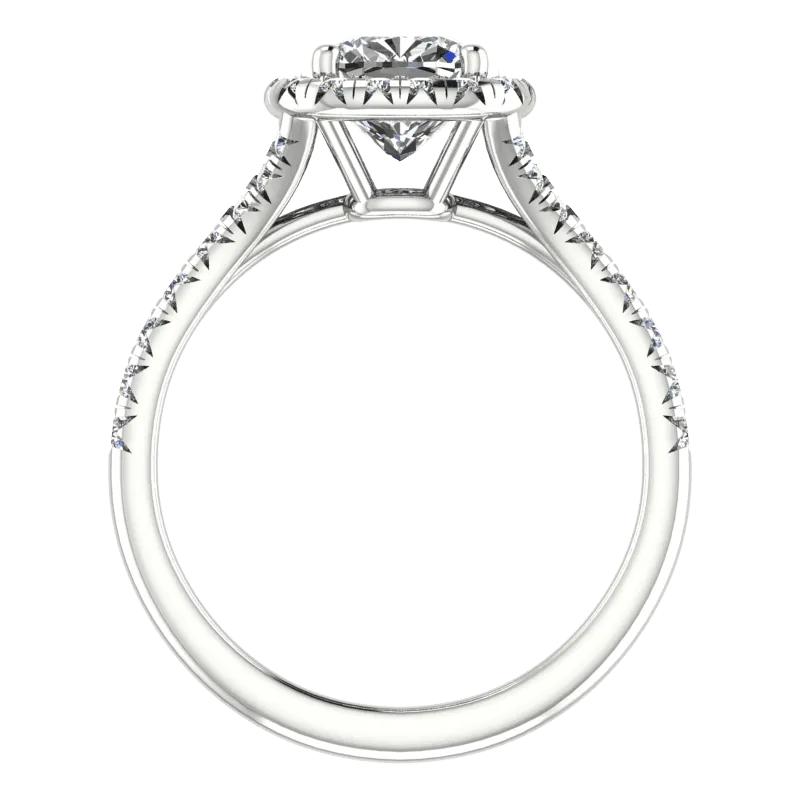 Cushion Cut Diamond Halo Engagement Ring with Side Stones
