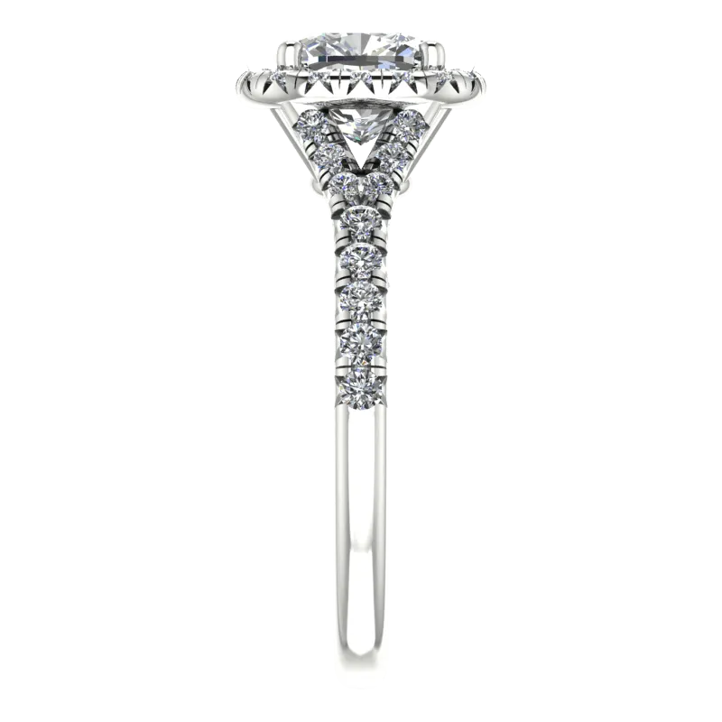 Cushion Cut Diamond Halo Engagement Ring with Side Stones
