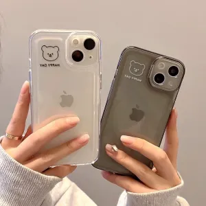 Cute Clear Happy Day Words of Inspiration Cartoon Bear Apple Logo Design Protective Shockproof Phone Case for iPhone 11 12 13 14 15 Pro Max